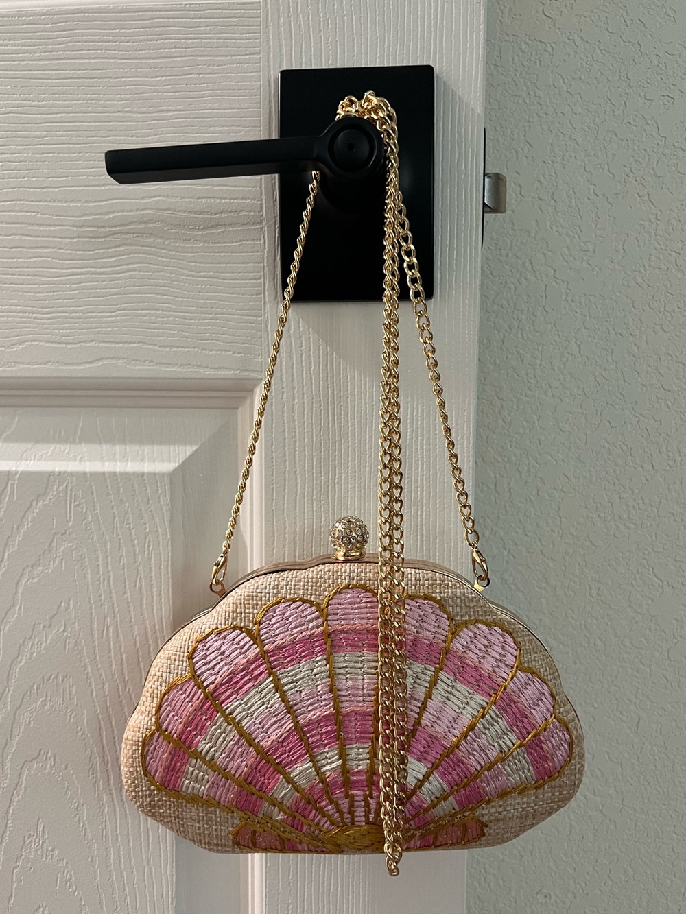 Haute Hippie Embroidered Shell Evening Bag with Gold Chain